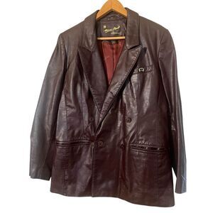 Etienne Aigner Old Money Oxblood 1980s Vintage Leather Jacket With Logo Hardware